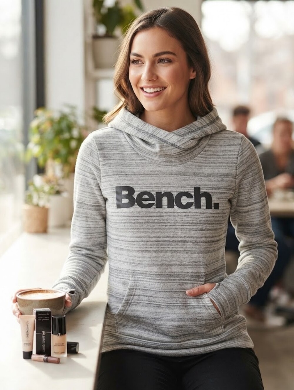 Bench Women's Grey Marled Pullover Hoodie | Size XS with Front Pocket